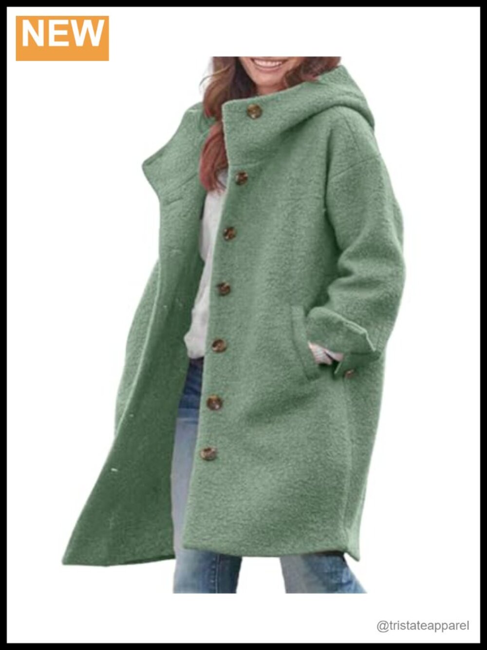 Wool Blend Long Winter Coat Button Front Hooded Trench